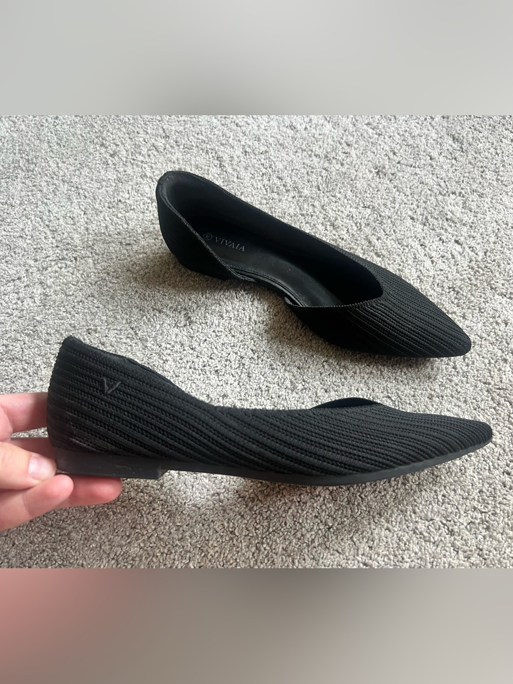 Vivaia Womens Melia D'Orsay Flats Size 39 Black Ribbed Pointed Toe Slip On Shoes